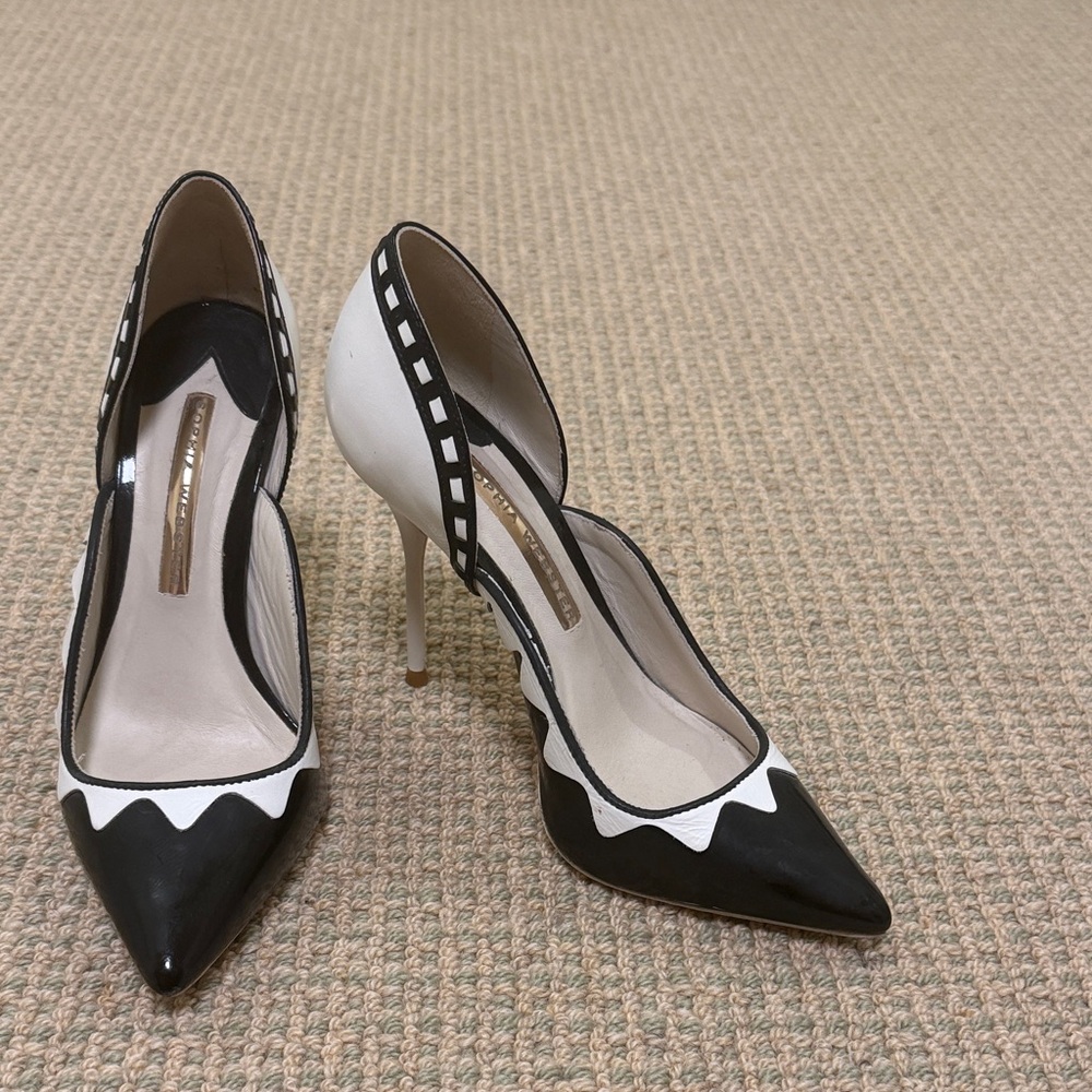 Sophia Webster Dorsay black & white patent leather & leather pumps